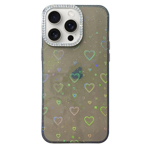 For iPhone 15 Pro Love Pattern Diamond Lens Frame IMD Acrylic Phone Case